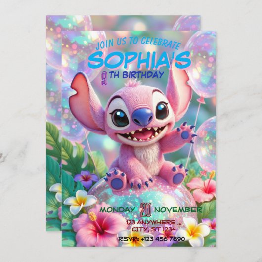 Stitch Birthday Invitation Template Einladung (Vorne/Hinten)