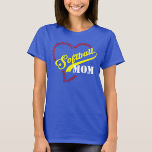 Stitch Heart Softball-Mama personalisiertes Teal-T T-Shirt