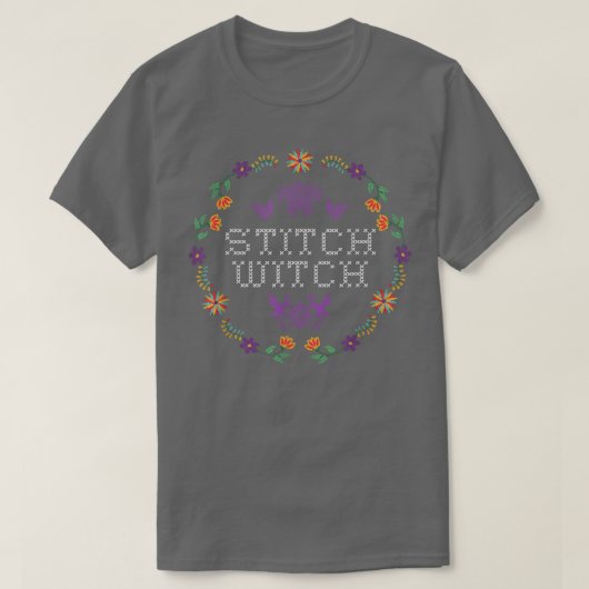 Stitch Hexe Funny Needlepoint T-Shirt (Design vorne)