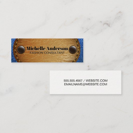 Stitched Brown Leather | Denim Mini Visitenkarte (Vorne/Hinten)