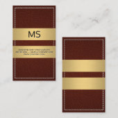 Stitched Brown Leather Gold Metallic Bars Visitenkarte (Vorne/Hinten)