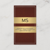 Stitched Brown Leather Gold Metallic Bars Visitenkarte (Vorderseite)
