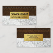 Stitched Brown Leather | Goldmetall | Weißer Marmo Visitenkarte (Vorne/Hinten)