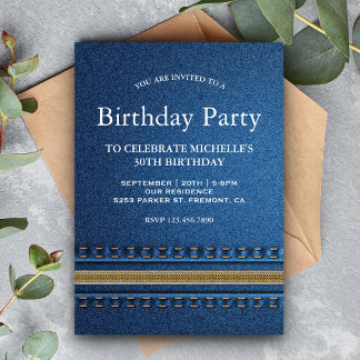 Stitched Denim Zipper Jeans Birthday Party Einladung