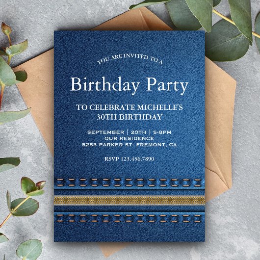 Stitched Denim Zipper Jeans Birthday Party Einladung