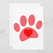 Stitched Dog Paw Print Valentines Einladung (Vorne/Hinten)