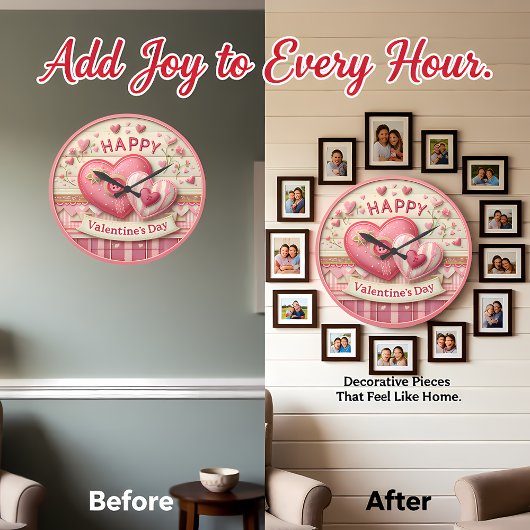 Stitched Fabric Heart Valentine Große Wanduhr