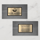 Stitched Gray Leather | Gold Metallic | Zuhause-Sy Visitenkarte (Vorne/Hinten)