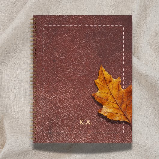 Stitched Leather-Look & Autumn Leaf Notizblock