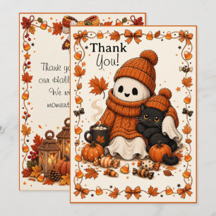 Stitched Spirits Cozy Ghost & Black Cat Halloween Mitteilungskarte