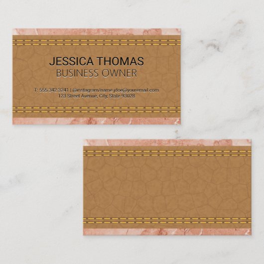 Stitched Tan Leather | Marmor Visitenkarte (Vorne/Hinten)