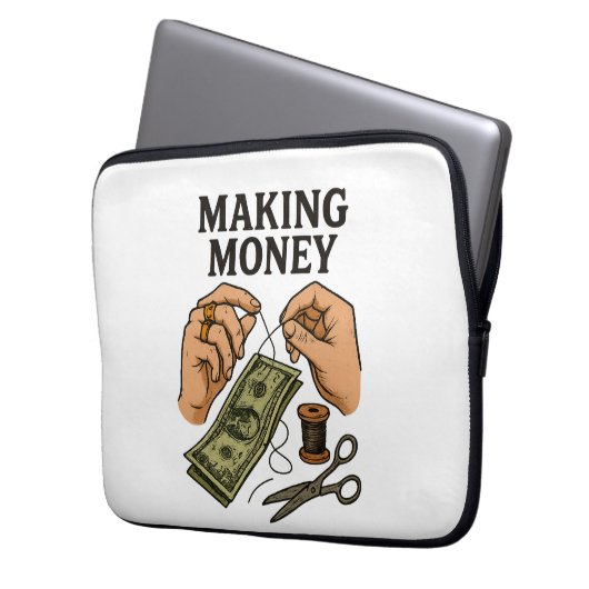 Stitching Money - Handmade Fortune Art Laptopschutzhülle (Vorderseite Links)
