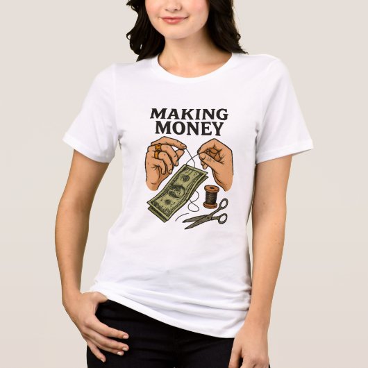 Stitching Money - Handmade Fortune Art Tri-Blend Shirt (Vorderseite)