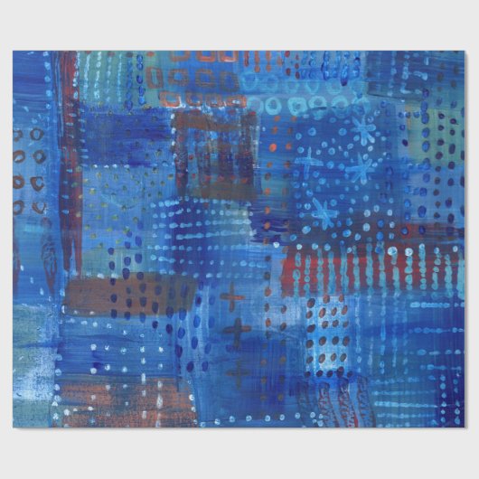 Stitching Patchwork Blue Indigo Geschenkpapier (Flach)