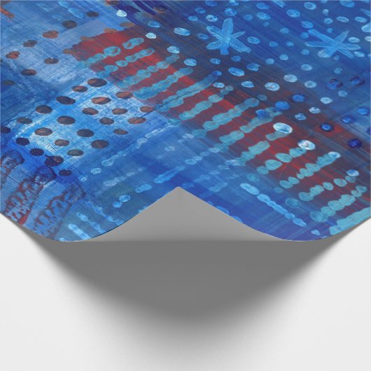 Stitching Patchwork Blue Indigo Geschenkpapier (Ecke)