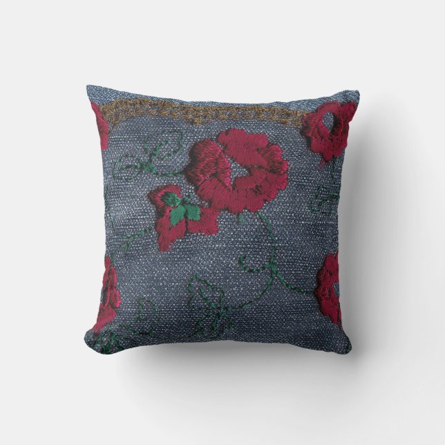 *~* Stitted Blume Imitate Denim Kissen (Vorderseite)