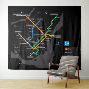 STM U-Bahn-Karte Montreal Schwarz Hintergrund HD Wandteppich