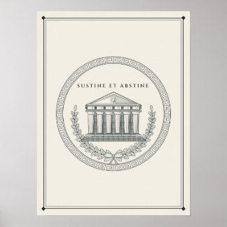 Stoa-Siegel Sustine Et Abstine Graviertes Emblem Poster