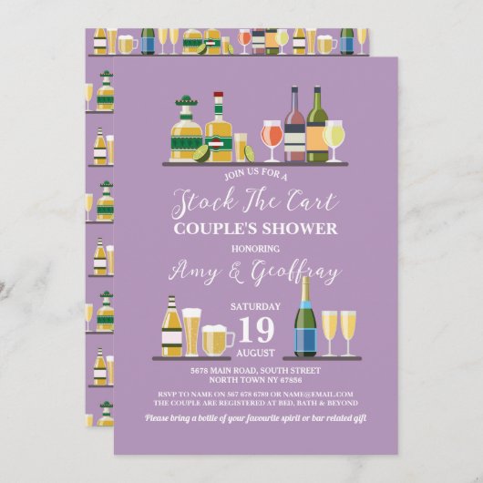 Stock Bar Cart Party Verlobung Couple Dusche Einladung (Vorne/Hinten)