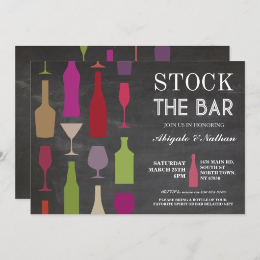 Stock Bar Chalk Flaschen Party Einladung (Vorne/Hinten)