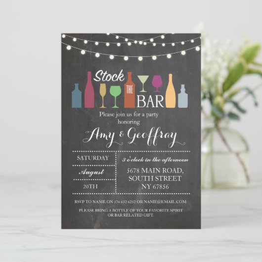 Stock Bar Chalk Party Verlobung Einladung (Stehend Vorderseite)