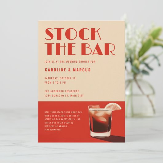 Stock Bar Retro Cocktail Polterabend Einladung (Stehend Vorderseite)