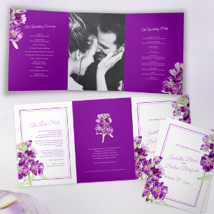Stock Blume lila Aquarellkunst Hochzeit Dreifach-gefaltete Programmkarte