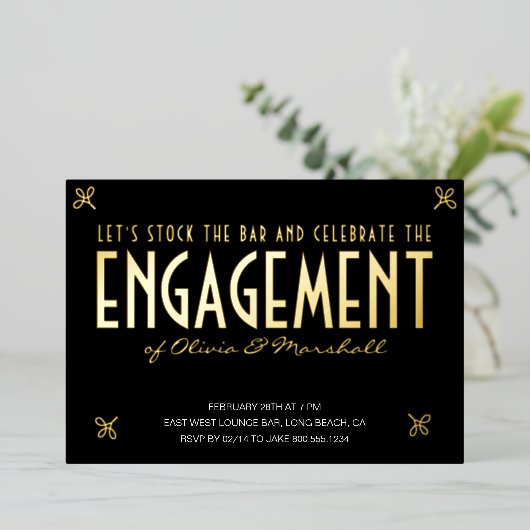 Stock der Bar Engagement Partei Typografisches Gol Folieneinladung (Stehend vorne)