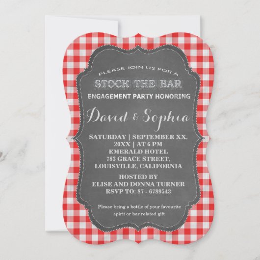 Stock die Bar Chalkboard Gingham Couples Dusche Einladung (Vorderseite)