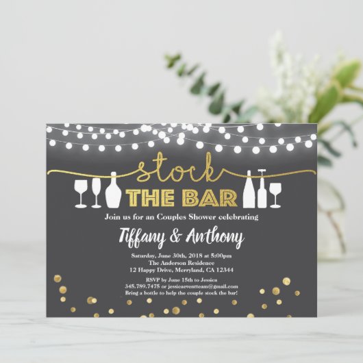 Stock die Bar Einladung rustikales schwarzes Gold (Stehend Vorderseite)