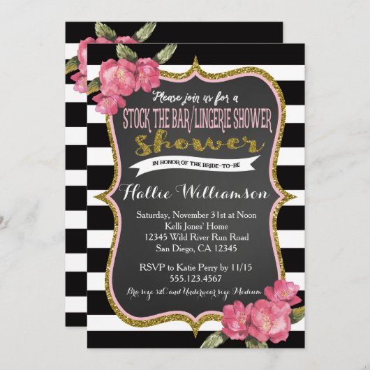 Stock die Bar & Lingerie Bridal Dusche Einladung (Vorne/Hinten)