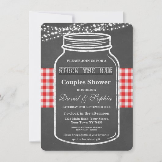 Stock die Bar Mason Jar Chalk Paare Dusche Einladung (Vorderseite)