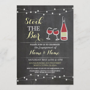 Stock Die Bar Verlobung Couple's Wine Chalk Einladung