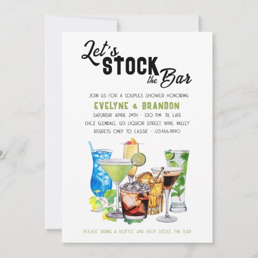 Stock die Dusche der Bar Alocholic Drinks Couples Einladung (Vorderseite)