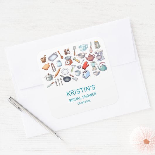 Stock die Küche Brautparty Küche Geschirr Quadratischer Aufkleber (Umschlag)