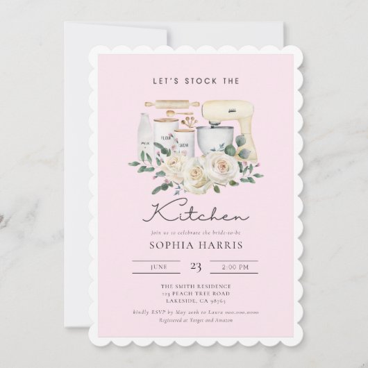 Stock die Küche rosa Retro Backen Brautparty Einladung (Vorderseite)