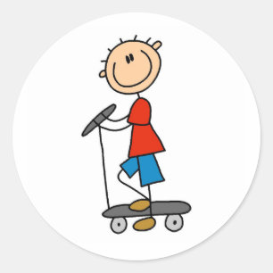 Stock-Figur-Junge auf Scooter Runder Aufkleber