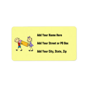 Stock-Kinder mit Bleistift Adressaufkleber