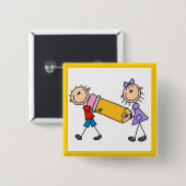 Stock-Kinder mit Bleistift Button (Vorne & Hinten)