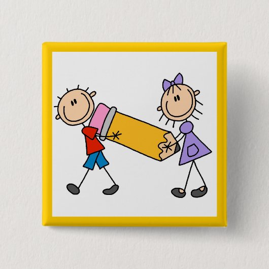 Stock-Kinder mit Bleistift Button (Vorderseite)