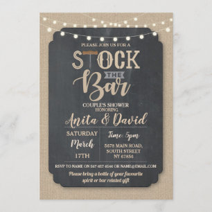 Stock The Bar Party Paare-Party-Burlap-Schiefer Einladung