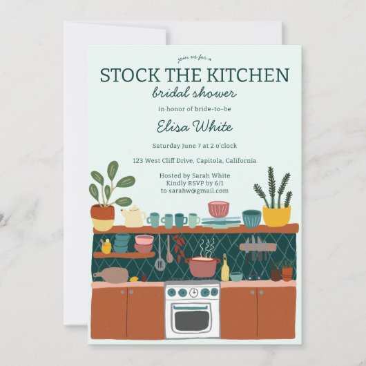 STOCK THE KITCHEN Bridal Shower Cute CUSTOM Einladung (Vorderseite)