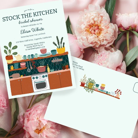 STOCK THE KITCHEN Bridal Shower Cute CUSTOM Einladungspostkarte