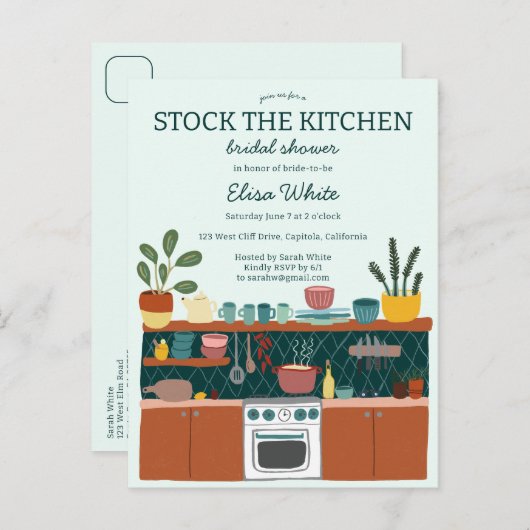 STOCK THE KITCHEN Bridal Shower Cute CUSTOM Einladungspostkarte (Vorne/Hinten)