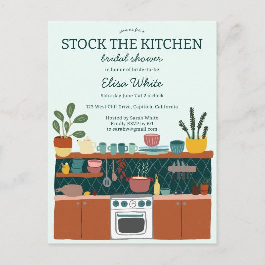 STOCK THE KITCHEN Bridal Shower Cute CUSTOM Einladungspostkarte (Vorderseite)