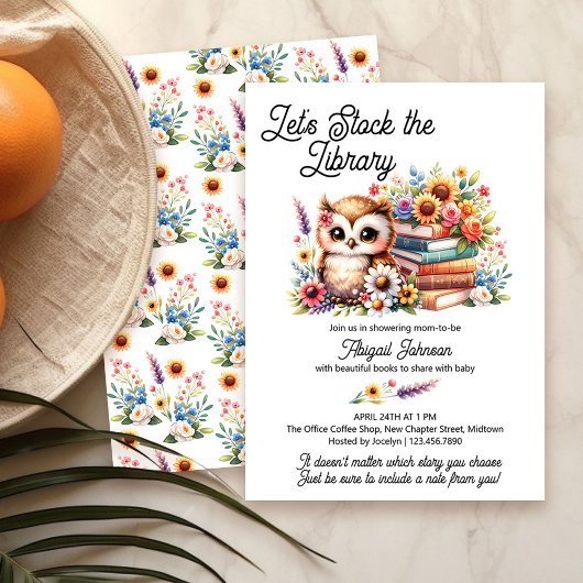 Stock the Library Baby Shooting Wise Owl Blumenbuc Einladung