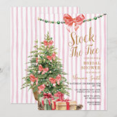 Stock The Tree Christmas Pink Bow Bridal Shower Einladung (Vorne/Hinten)