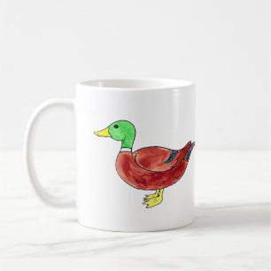 Stockente mit grünem Kopf in Aquarell Kaffeetasse