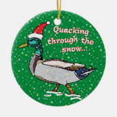 Stockenten-Ente in der Weihnachtsmannmütze Keramik Ornament (Vorne)