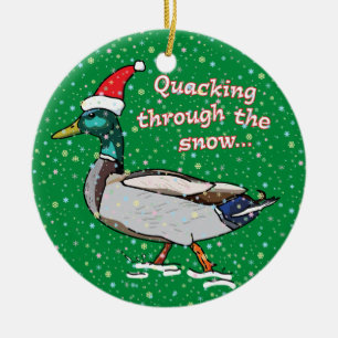 Stockenten-Ente in der Weihnachtsmannmütze Keramik Ornament